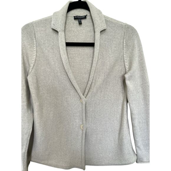 Eileen Fisher Womens Petite P Merino Wool Cardigan Sweater Beige Button Front - Picture 6 of 10